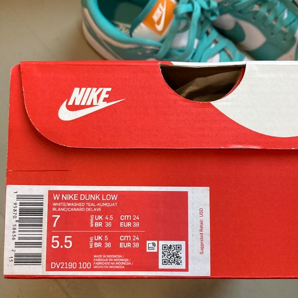 NikeNike Dunk Low Teal Zeal TEAL-KUMQUAT DV2190-100 Women's Size 7 - Picture 7 of 8